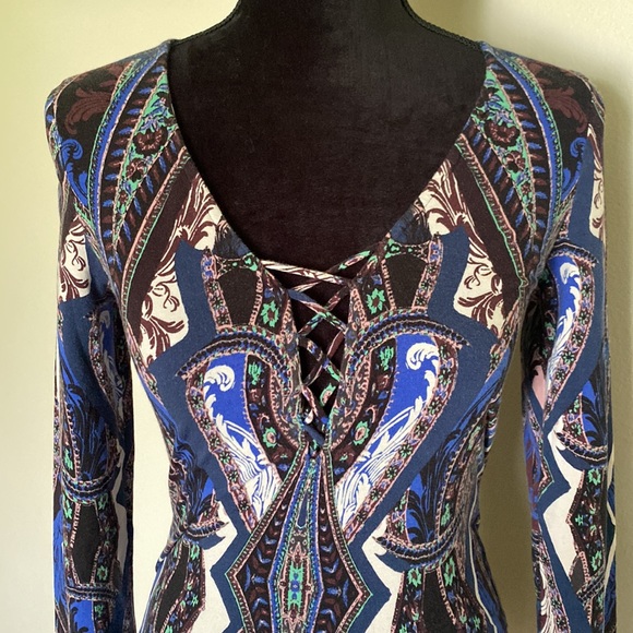 Free People Blue Paisley lace up bodysuit - Picture 9 of 12